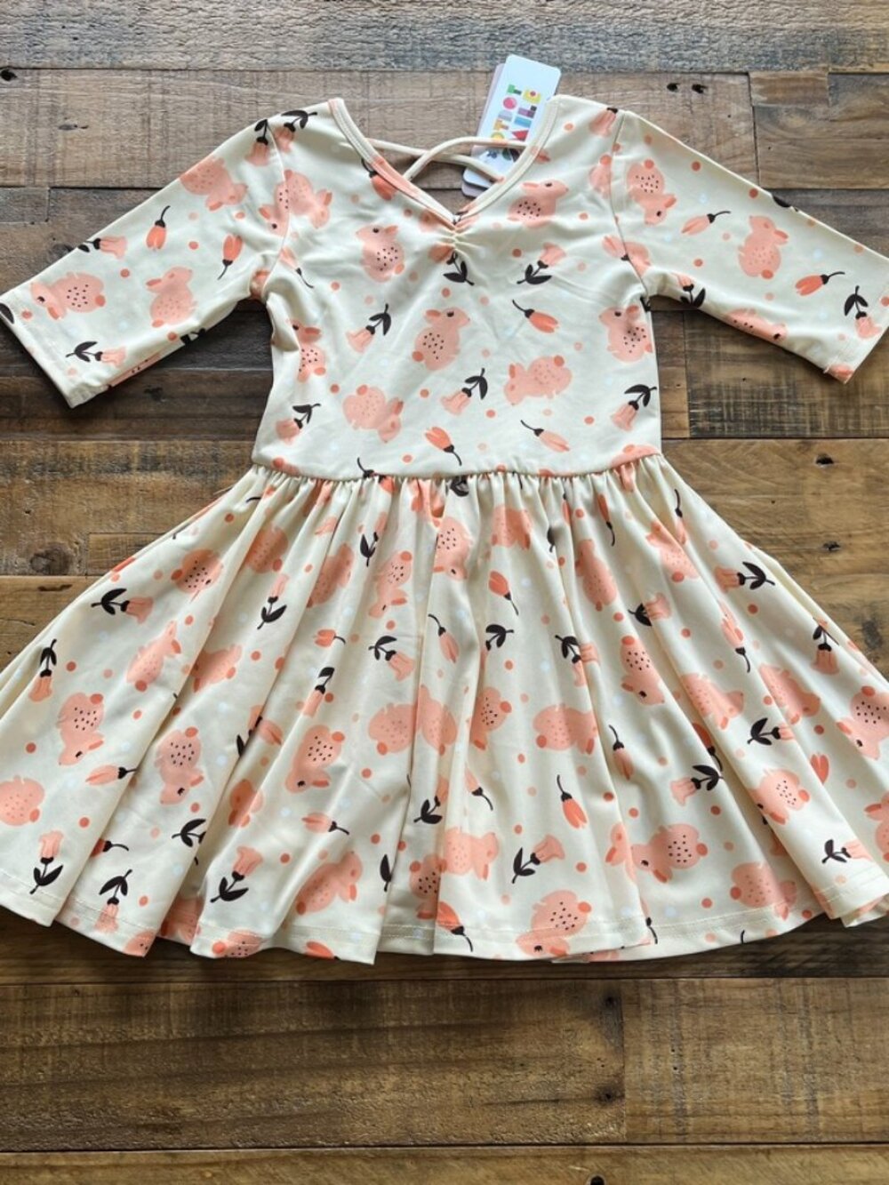 NWT Dot Dot Smile Ballerina Dress Peach Bunnies 3/4